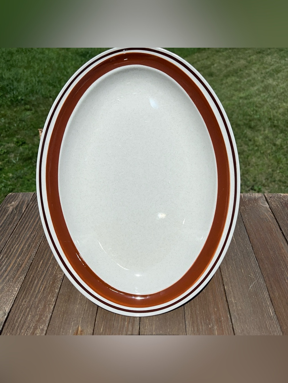 Vtg Yamaka Contemporary Chateau Sienna Brown 13" Oval Platter Stoneware Japan